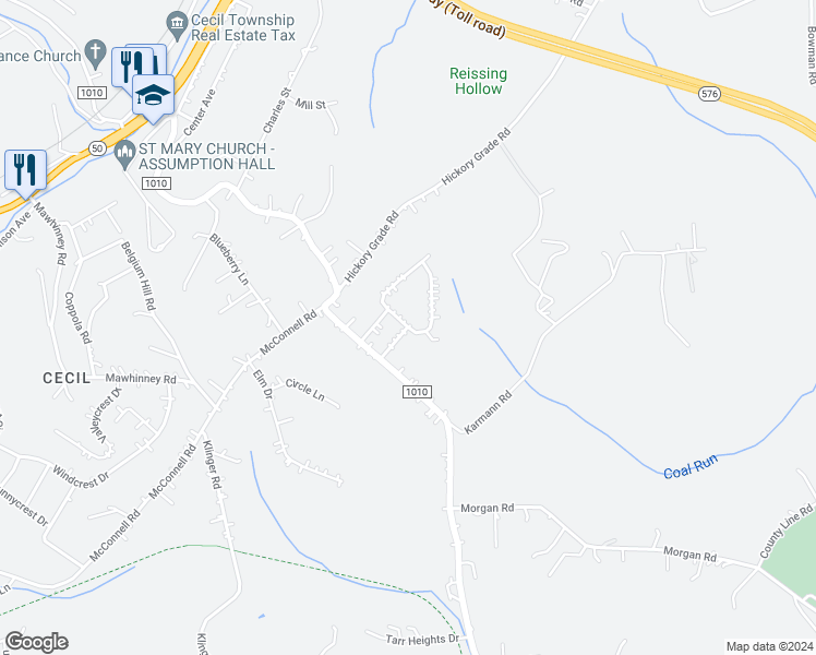 map of restaurants, bars, coffee shops, grocery stores, and more near 220 Parkwood Circle in Canonsburg