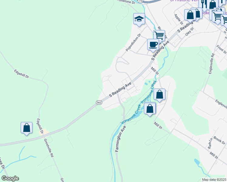 map of restaurants, bars, coffee shops, grocery stores, and more near 816 South Reading Avenue in Boyertown