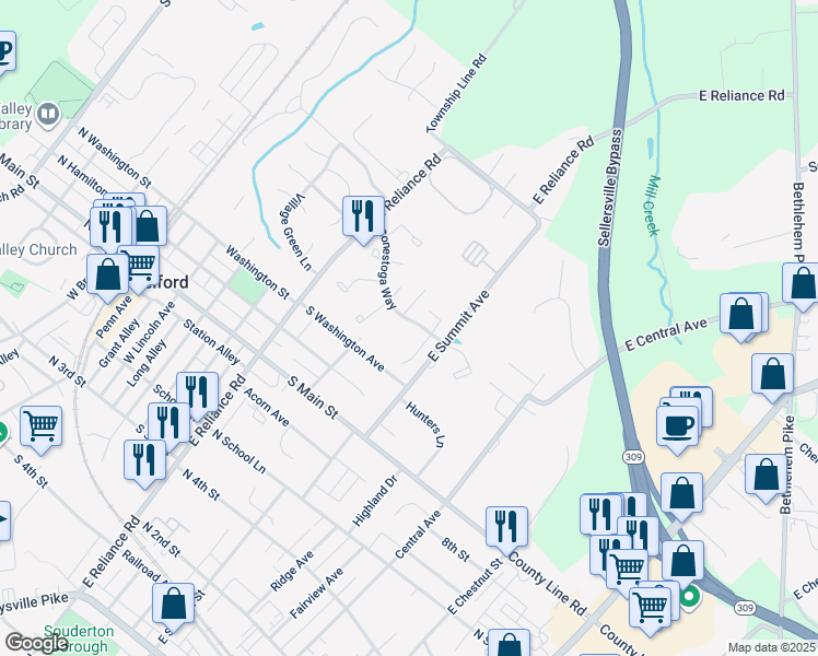 map of restaurants, bars, coffee shops, grocery stores, and more near 354 Conestoga Way in Telford