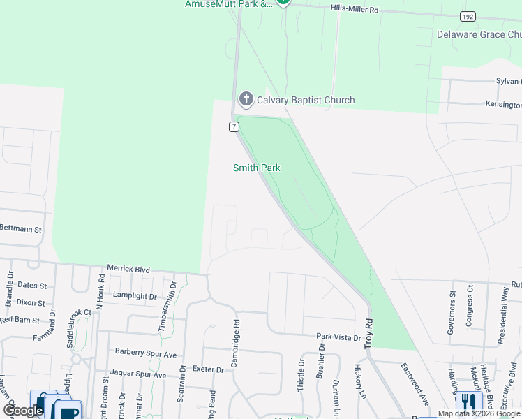 map of restaurants, bars, coffee shops, grocery stores, and more near 1041 Troy Road in Delaware