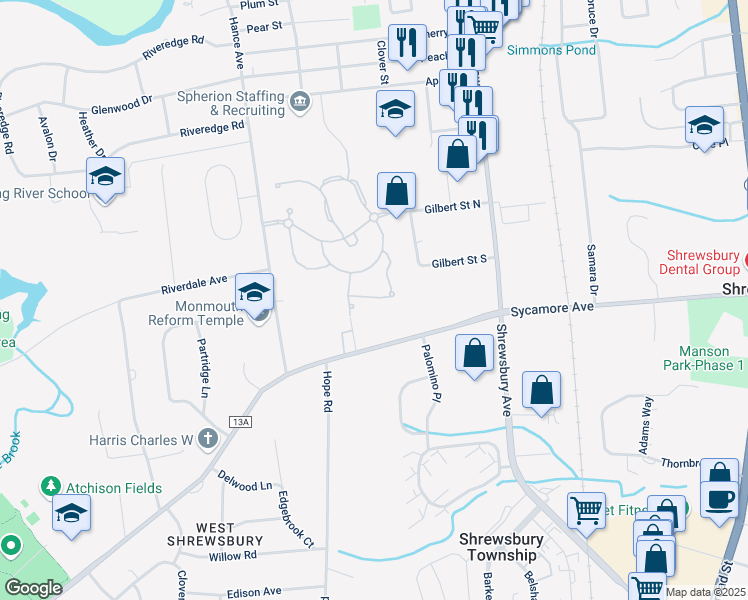 map of restaurants, bars, coffee shops, grocery stores, and more near 14 Edwards Farm Lane in Tinton Falls