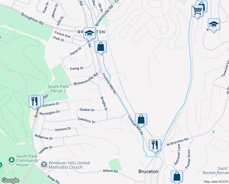 map of restaurants, bars, coffee shops, grocery stores, and more near 1027 Cochran Mill Road in Pittsburgh