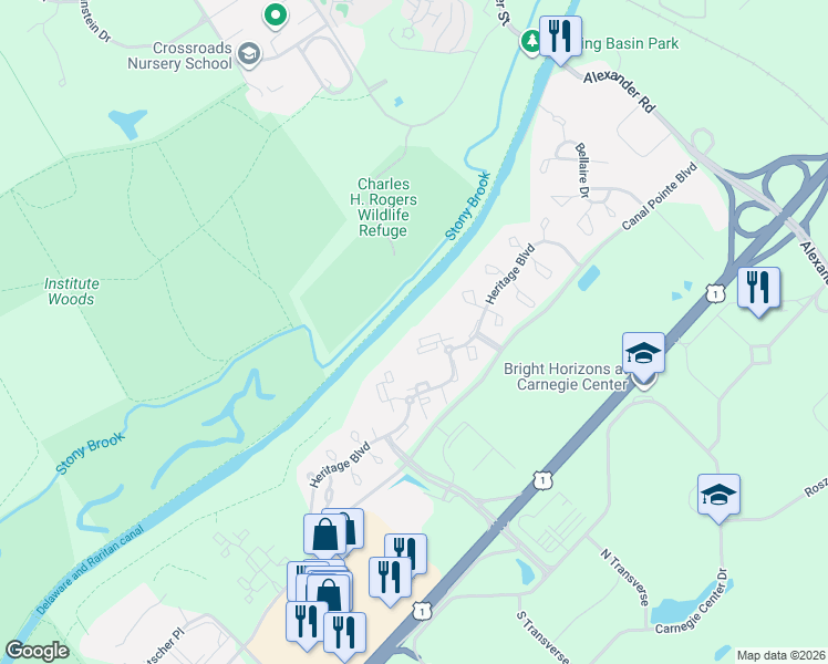 map of restaurants, bars, coffee shops, grocery stores, and more near 206 Salem Court in Princeton