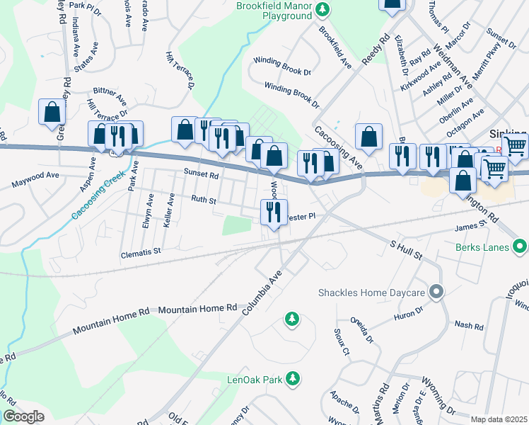 map of restaurants, bars, coffee shops, grocery stores, and more near 700 Ruth Street in Sinking Spring