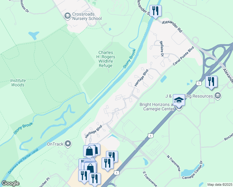 map of restaurants, bars, coffee shops, grocery stores, and more near 206 Salem Court in Princeton