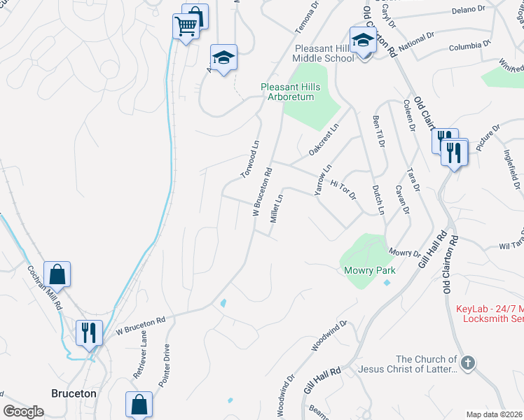 map of restaurants, bars, coffee shops, grocery stores, and more near 382 Millet Lane in Pittsburgh