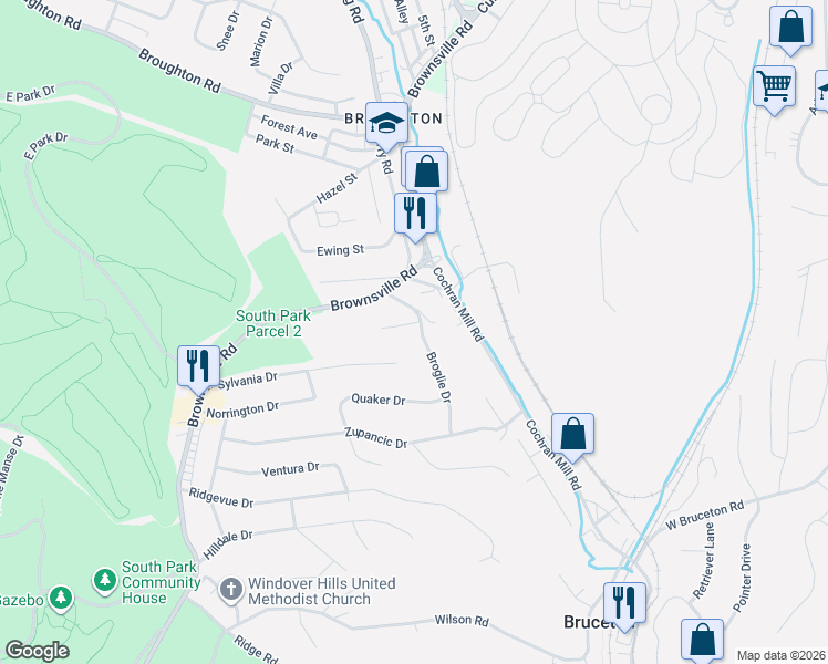 map of restaurants, bars, coffee shops, grocery stores, and more near 199 Sylvania Drive in Pittsburgh