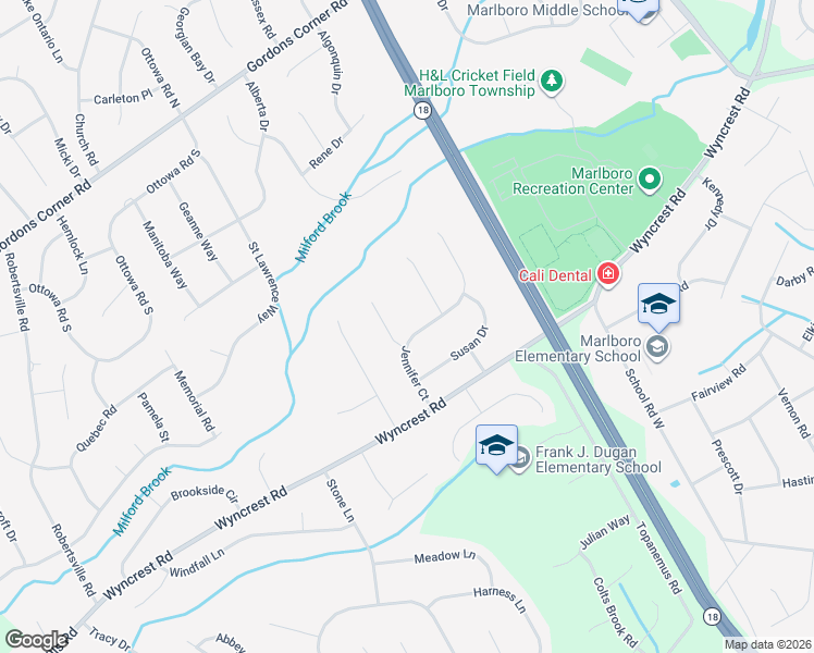 map of restaurants, bars, coffee shops, grocery stores, and more near 14 Jennifer Court in Marlboro