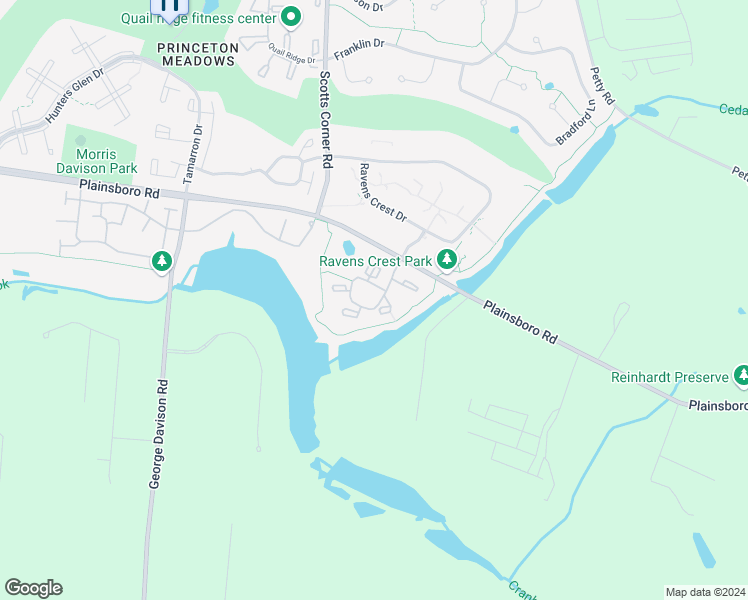 map of restaurants, bars, coffee shops, grocery stores, and more near 2308 Aspen Drive in Plainsboro Township