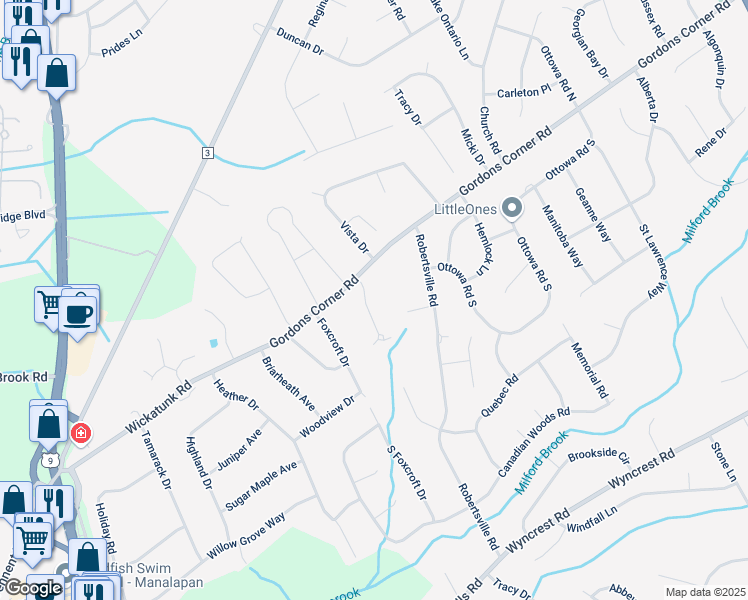 map of restaurants, bars, coffee shops, grocery stores, and more near 5 Bennett Court in Marlboro Township