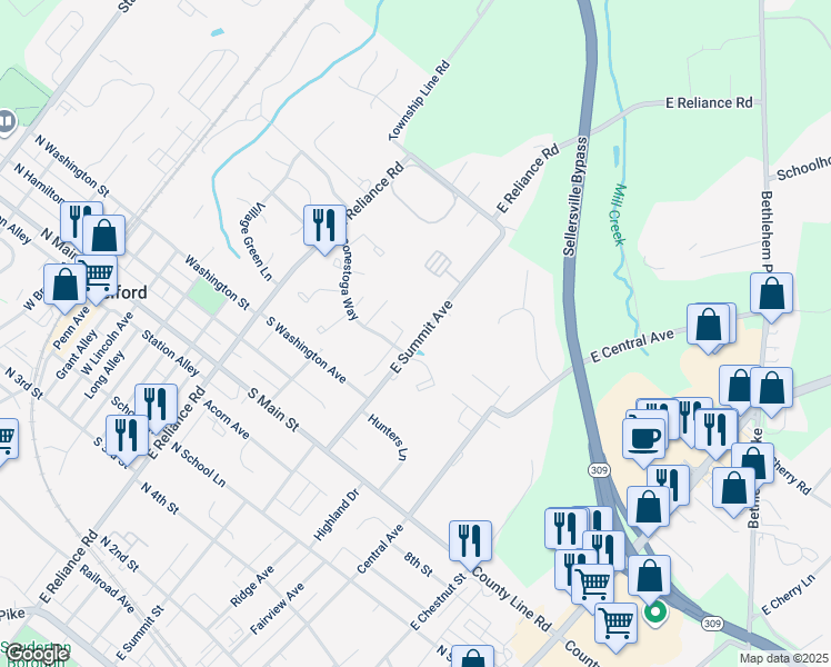 map of restaurants, bars, coffee shops, grocery stores, and more near 520 Heather Drive in Telford