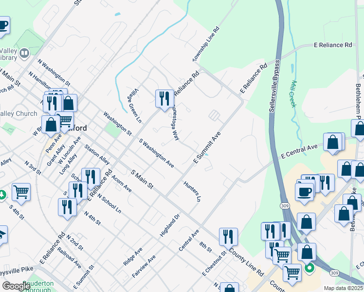 map of restaurants, bars, coffee shops, grocery stores, and more near 354 Conestoga Way in Telford