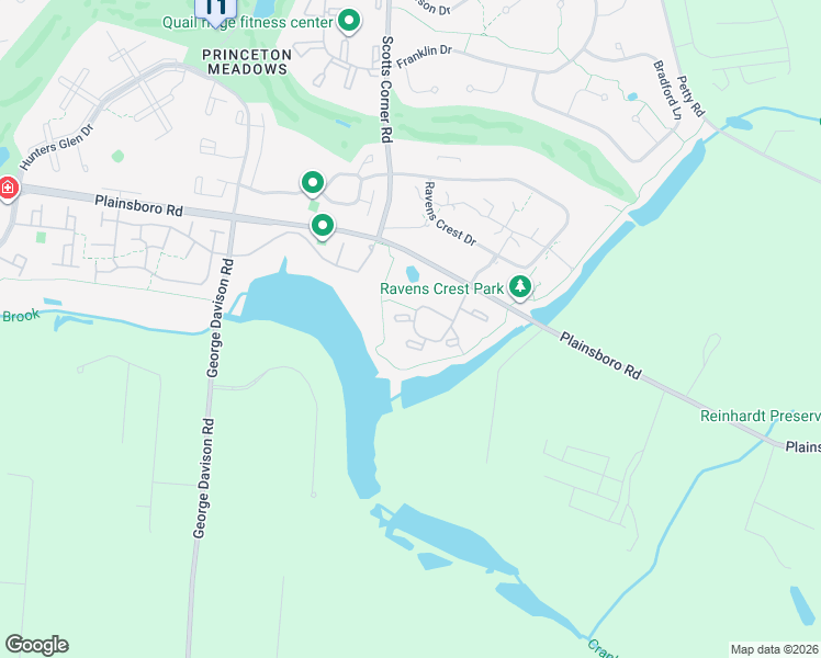 map of restaurants, bars, coffee shops, grocery stores, and more near 1507 Aspen Drive in Princeton Meadows