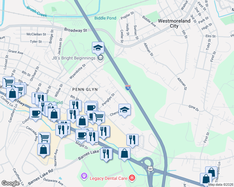 map of restaurants, bars, coffee shops, grocery stores, and more near 1837 Highland Avenue in Irwin