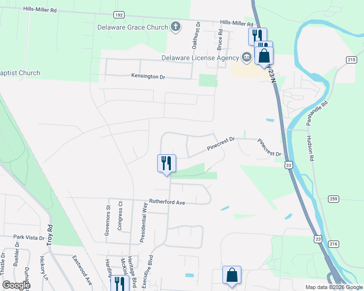 map of restaurants, bars, coffee shops, grocery stores, and more near 932 Executive Boulevard in Delaware