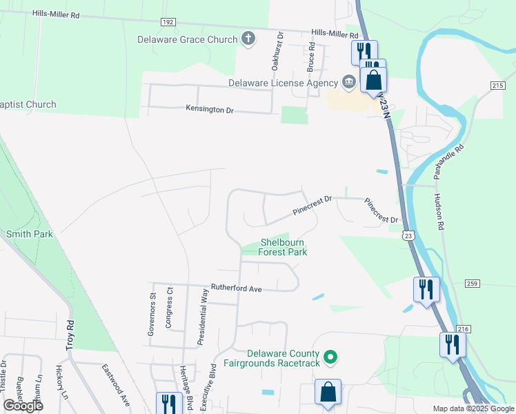 map of restaurants, bars, coffee shops, grocery stores, and more near 113 Straton Drive in Delaware