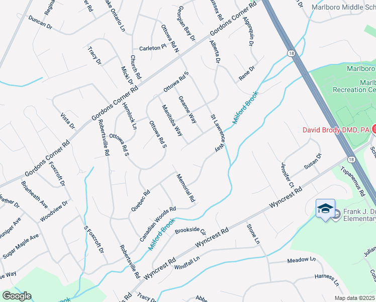 map of restaurants, bars, coffee shops, grocery stores, and more near 22 Manitoba Way in Marlboro