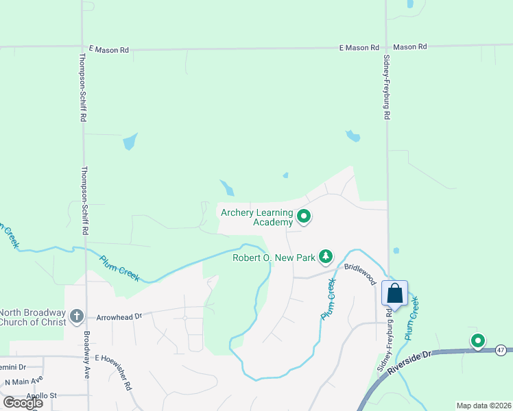 map of restaurants, bars, coffee shops, grocery stores, and more near 962 Winter Ridge Drive in Sidney