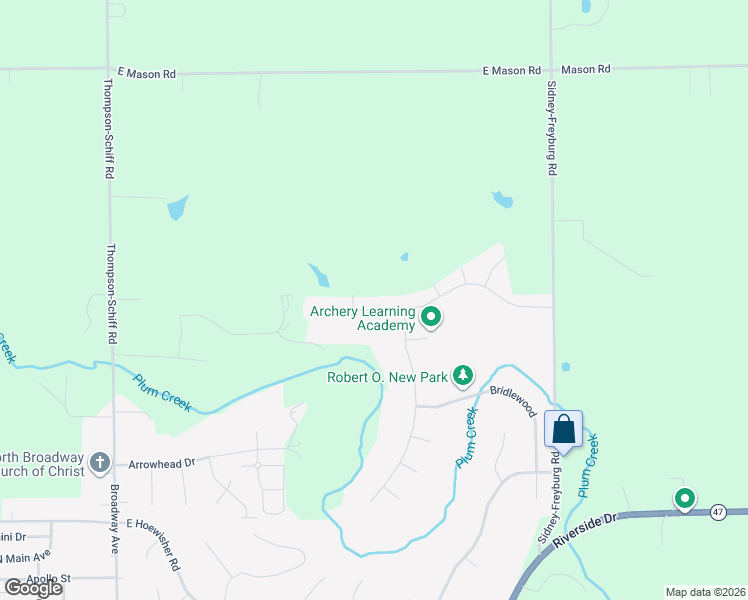 map of restaurants, bars, coffee shops, grocery stores, and more near 962 Winter Ridge Drive in Sidney