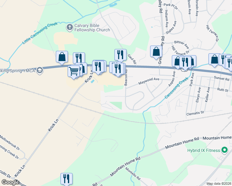 map of restaurants, bars, coffee shops, grocery stores, and more near 89 Butternut Court in Sinking Spring