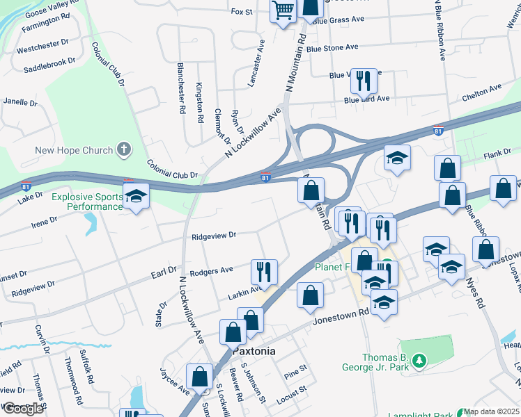 map of restaurants, bars, coffee shops, grocery stores, and more near 5603 Arcadia Street in Harrisburg