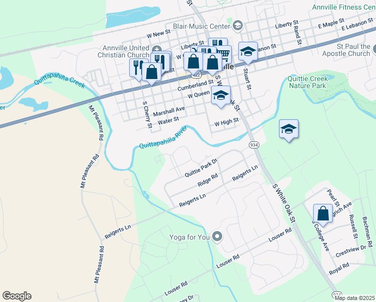 map of restaurants, bars, coffee shops, grocery stores, and more near 58 Beech Tree Court in Annville