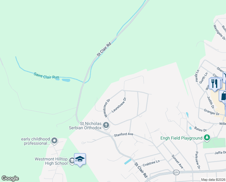 map of restaurants, bars, coffee shops, grocery stores, and more near 2246 Woodcrest Drive in Johnstown