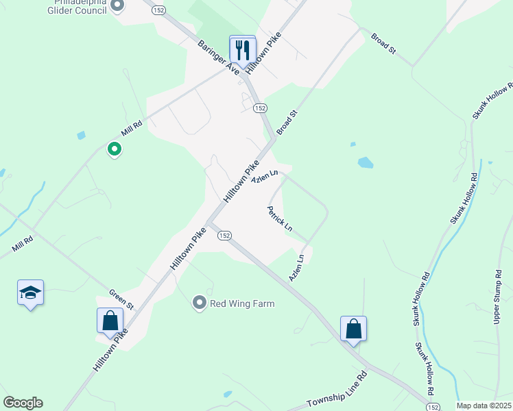 map of restaurants, bars, coffee shops, grocery stores, and more near 1109 Petrick Lane in Chalfont