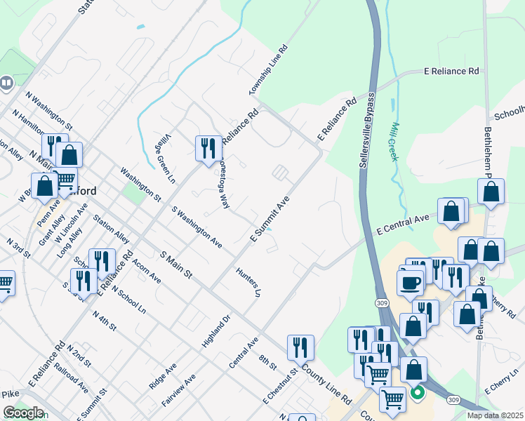 map of restaurants, bars, coffee shops, grocery stores, and more near 517 Heather Drive in Telford