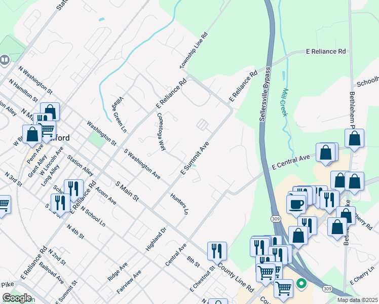 map of restaurants, bars, coffee shops, grocery stores, and more near 517 Heather Drive in Telford