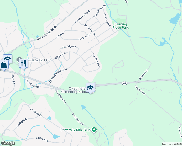 map of restaurants, bars, coffee shops, grocery stores, and more near 39 Fox Glove Lane in Reading