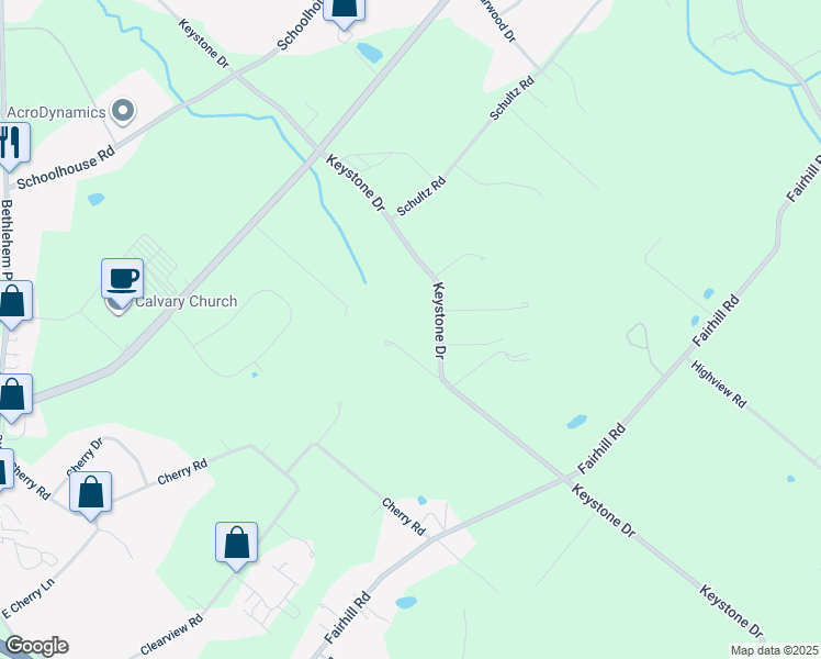 map of restaurants, bars, coffee shops, grocery stores, and more near 1114 Keystone Drive in Sellersville
