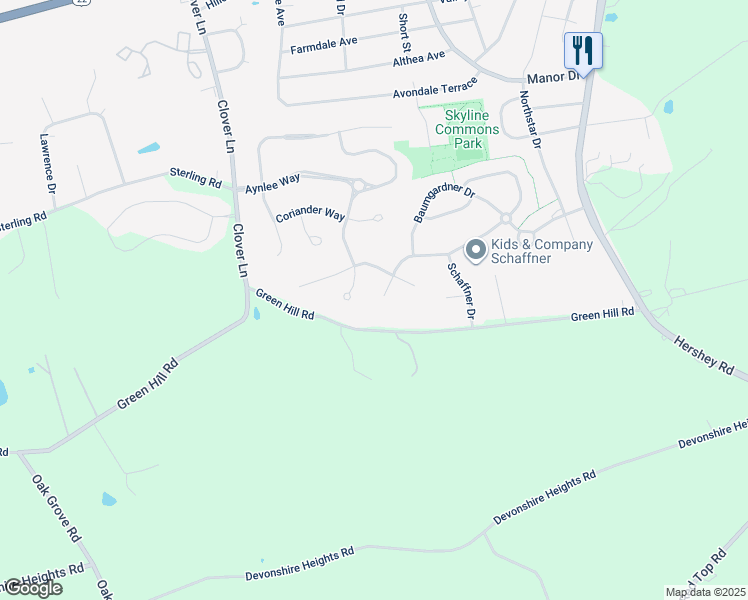 map of restaurants, bars, coffee shops, grocery stores, and more near 7712 Hanoverdale Drive in Skyline View