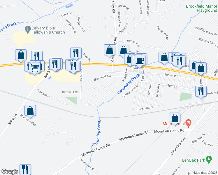 map of restaurants, bars, coffee shops, grocery stores, and more near 113 Rosemead Avenue in Sinking Spring