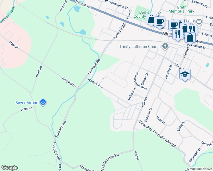 map of restaurants, bars, coffee shops, grocery stores, and more near 271 Walters Avenue in Wernersville