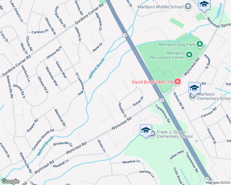map of restaurants, bars, coffee shops, grocery stores, and more near 8 Michelle Court in Marlboro Township