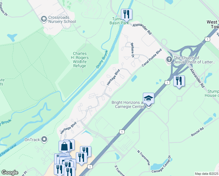 map of restaurants, bars, coffee shops, grocery stores, and more near 16 Kensington Court in Princeton