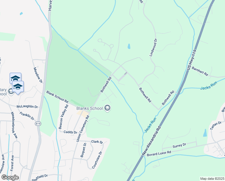 map of restaurants, bars, coffee shops, grocery stores, and more near 1013 Coronet Lane in Greensburg