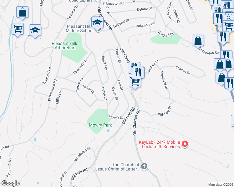 map of restaurants, bars, coffee shops, grocery stores, and more near 326 Tara Drive in Pittsburgh