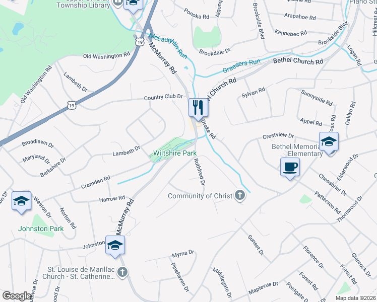 map of restaurants, bars, coffee shops, grocery stores, and more near 3 Ruthfred Drive in Pittsburgh