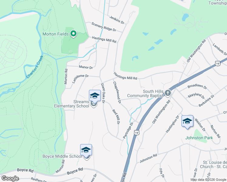 map of restaurants, bars, coffee shops, grocery stores, and more near 2510 Chapelwood Drive in Pittsburgh