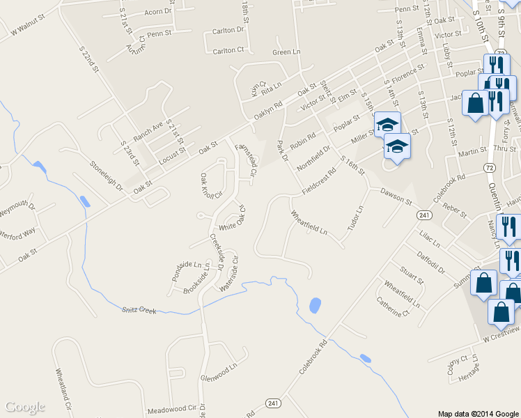 map of restaurants, bars, coffee shops, grocery stores, and more near 1807 Fieldcrest Road in Lebanon