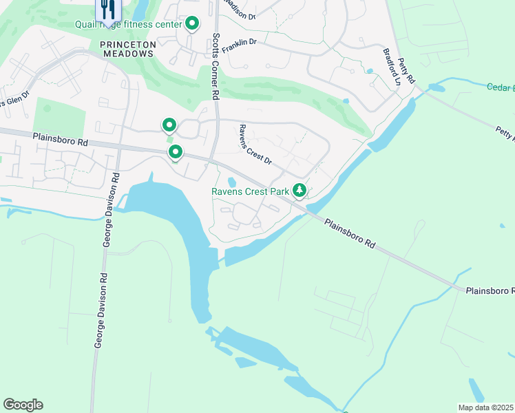 map of restaurants, bars, coffee shops, grocery stores, and more near 2202 Aspen Drive in Plainsboro Township
