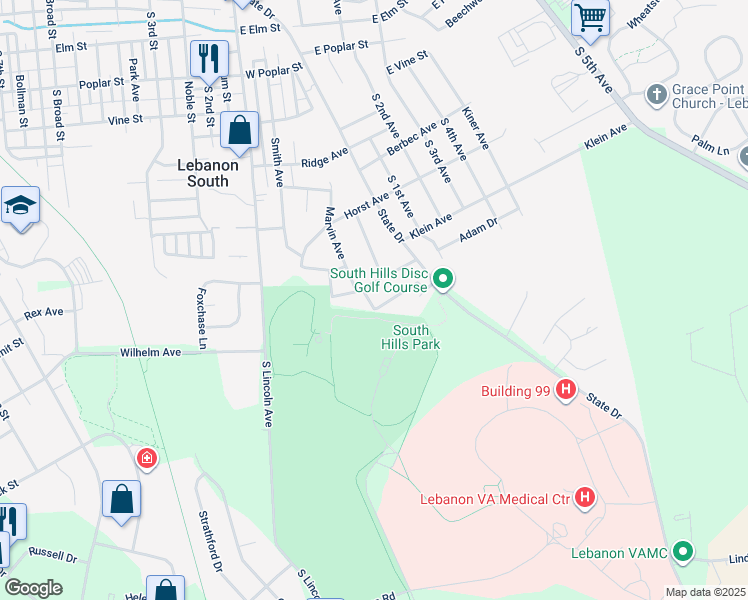 map of restaurants, bars, coffee shops, grocery stores, and more near 15 Pine Avenue in Lebanon