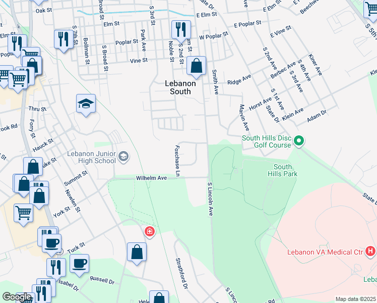 map of restaurants, bars, coffee shops, grocery stores, and more near 2 Hunter Court in Lebanon