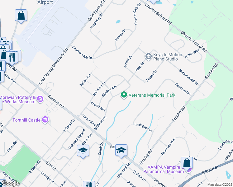 map of restaurants, bars, coffee shops, grocery stores, and more near 739 South Chubb Drive in Doylestown
