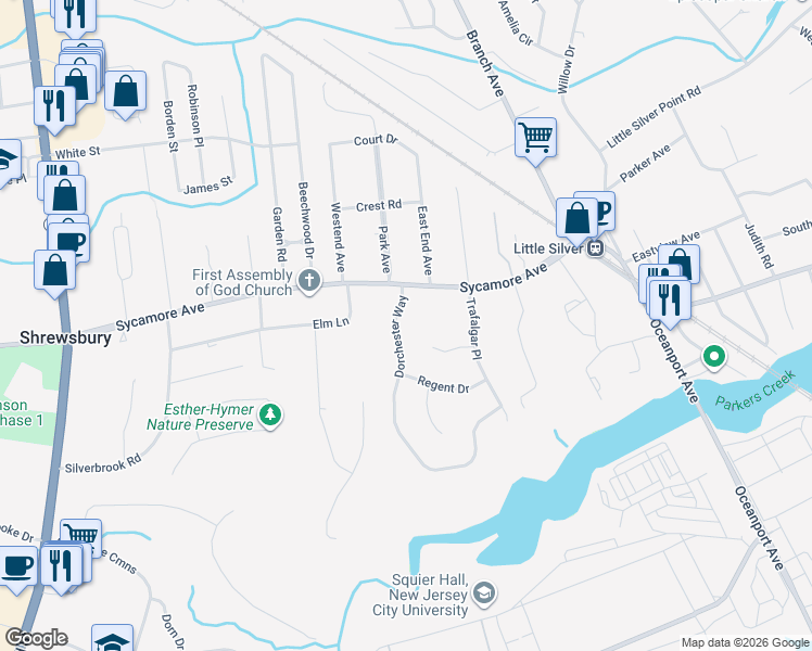 map of restaurants, bars, coffee shops, grocery stores, and more near 11 Dorchester Way in Shrewsbury