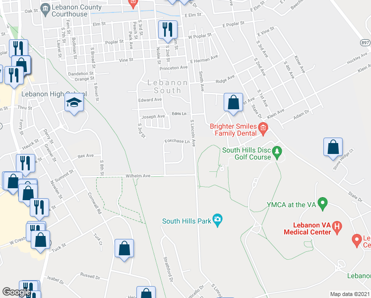 map of restaurants, bars, coffee shops, grocery stores, and more near 3 Southfield Road in Lebanon