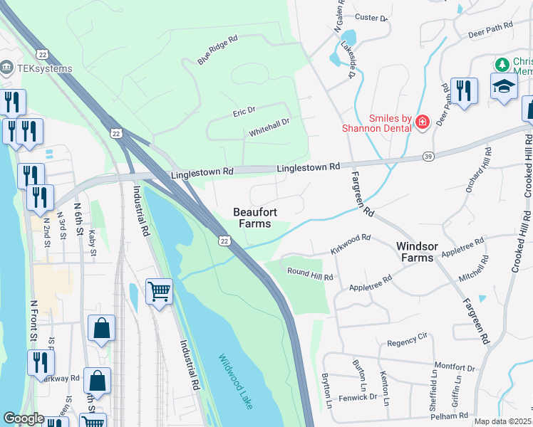 map of restaurants, bars, coffee shops, grocery stores, and more near 1131 Countryside Drive in Harrisburg
