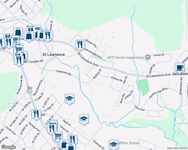 map of restaurants, bars, coffee shops, grocery stores, and more near 43 Brumbach Street in Reading